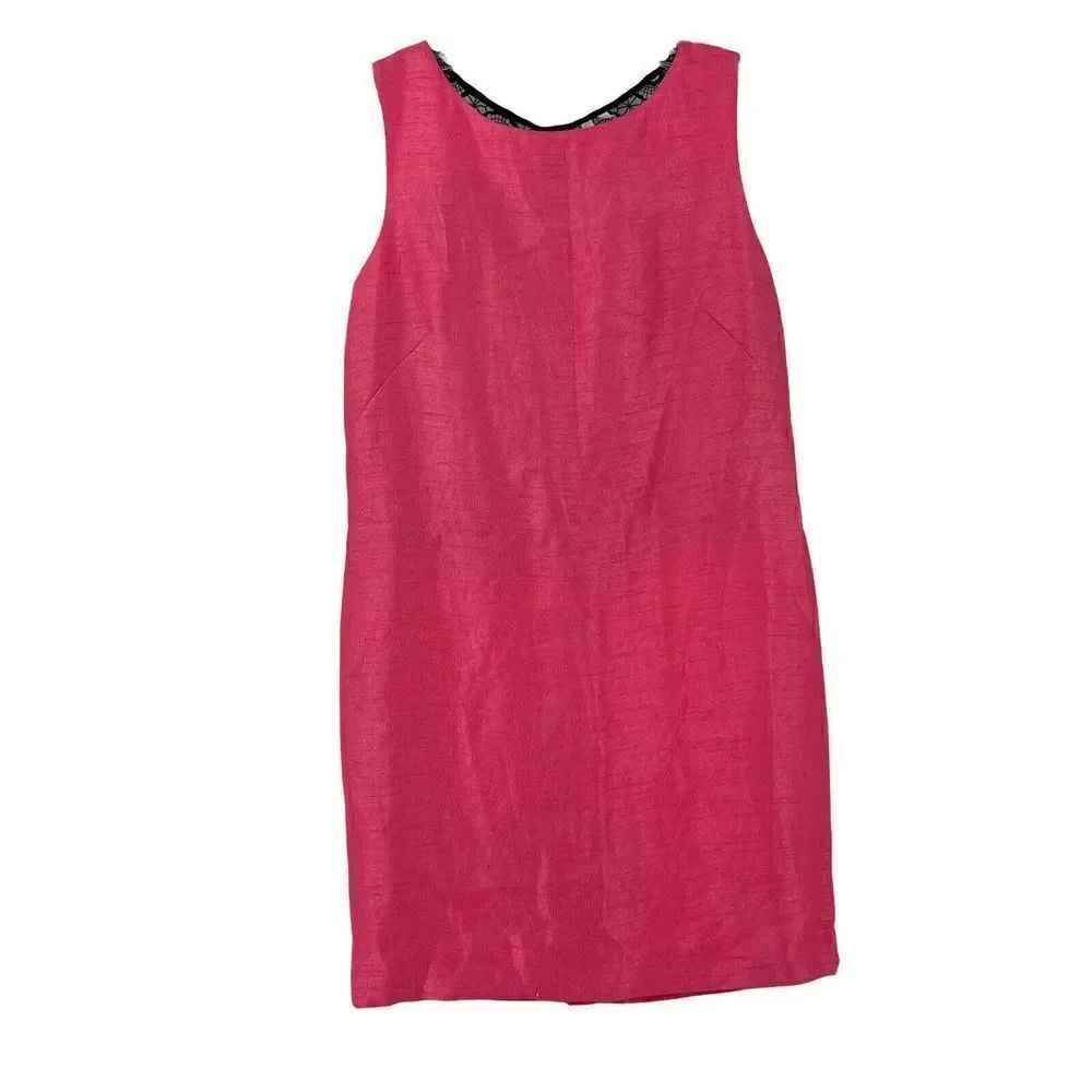 Rachel Roy Hot Pink Dress Sheath Black Lace Open Back Sleeveless Size 12 Party